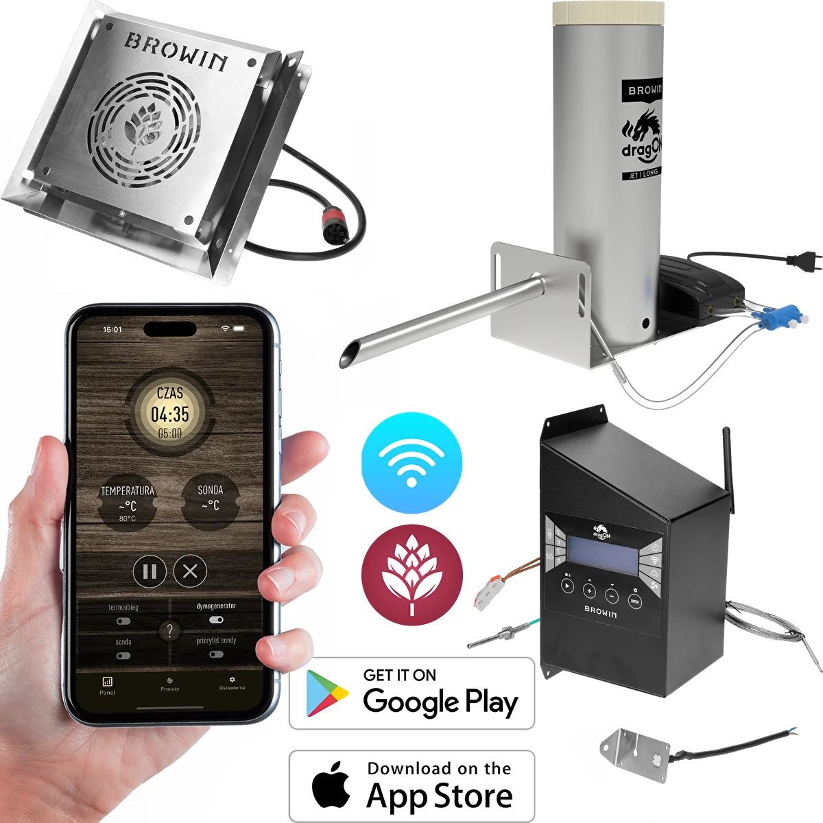 Komplet dragON za prekajevalnico - moduli IQ z Wi-Fi in generator dima JET 1 LONG