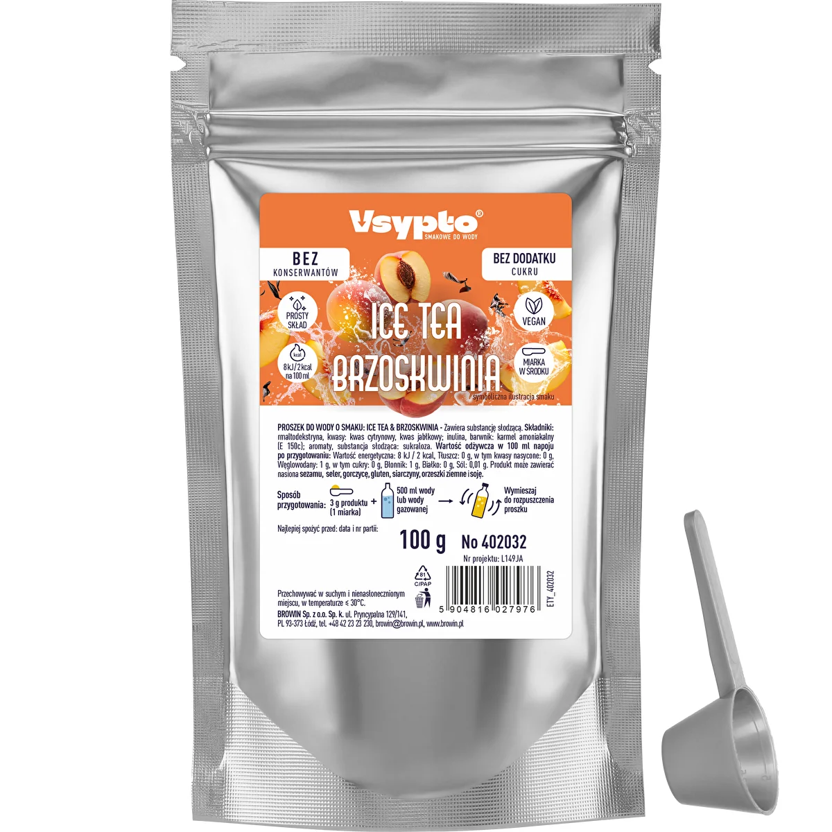 VSYPTO z okusom Ice Tea Breskev, 100 g