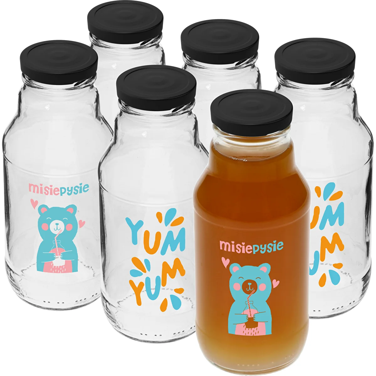 Steklenica twist off 330 ml s pokrovčkom fi43 in barvnim potiskom - 6 kosov.