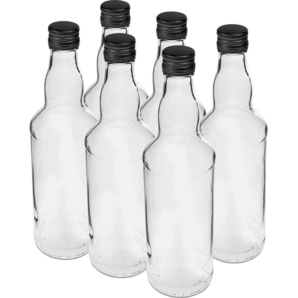 Steklenica 500 ml za vodko, s črnim navojnim zamaškom, 6 kosov