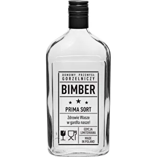 Ploska steklenica 500 ml z navojnim pokrovčkom, potisk »Bimber PRL«, 1 kos.