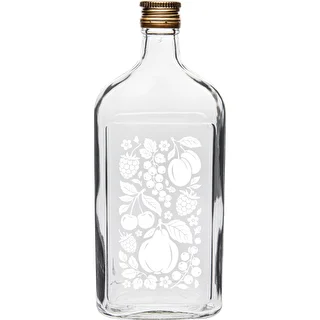 Ploska steklenica 500 ml z navojnim zamaškom in potiskom »Sadje«, motiv 2