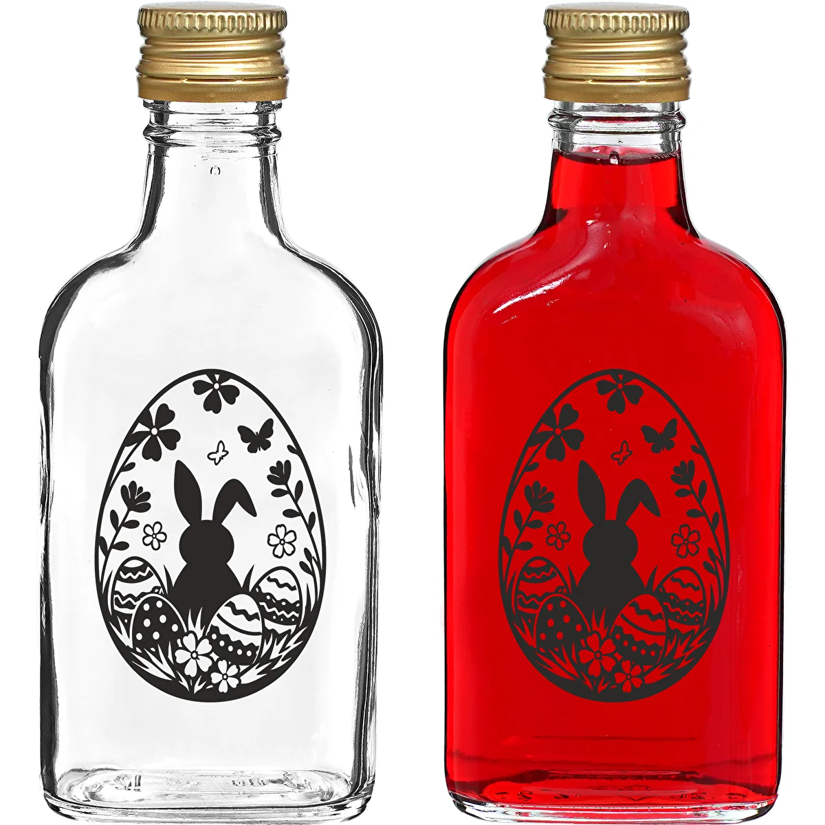 Ploska steklenička 200 ml z navojnim zamaškom, potisk 'Velikonočni pirh', 1 kos.
