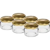Nizek kozarec 200 ml - z zlatim pokrovčkom fi 82/6, 6 kosov. ['nizek kozarec', ' stekleni kozarec', ' kozarec 200 ml', ' pokrovček twist-off', ' kozarec za marmelade', ' posoda za shranjevanje', ' domače vložnine', ' kozarec za sleda', ' kozarec za solato', ' kozarec za sladico']