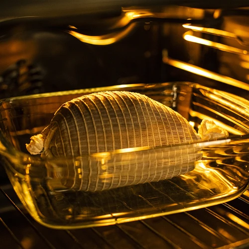 Bela mesarska mrežica v dimenzijah 12,5 cm x 5 m, s toplotno odpornostjo do 220 °C - 6