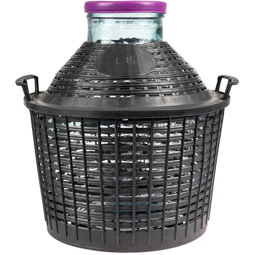Damažana za vino 15 L s širokim grlom v plastični košari.  - 1 