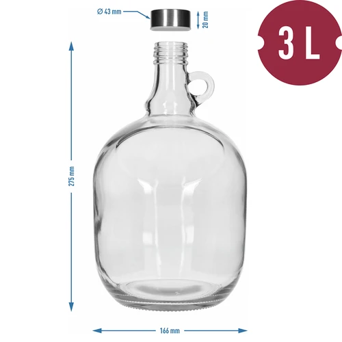 Damižana Dama 3 L, s kovinskim navojnim pokrovčkom fi 43 mm in ročajem - 5