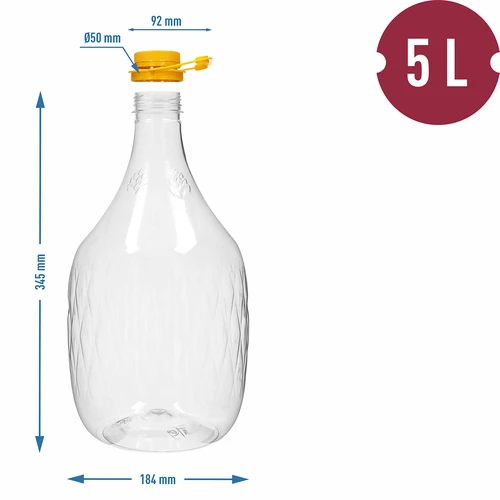 Damižana Dama 5 L PET, z navojnim zamaškom in ročajem - 4