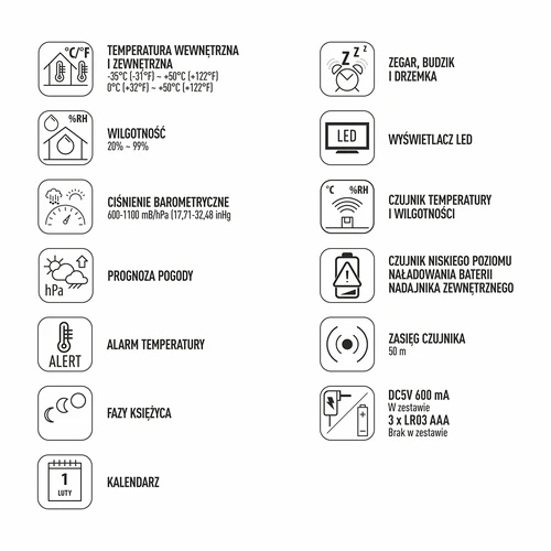 Elektronska vremenska postaja – brezžična, s senzorjem, črna - 12