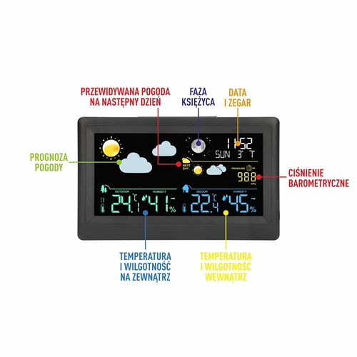 Elektronska vremenska postaja – brezžična, s senzorjem, črna - 8