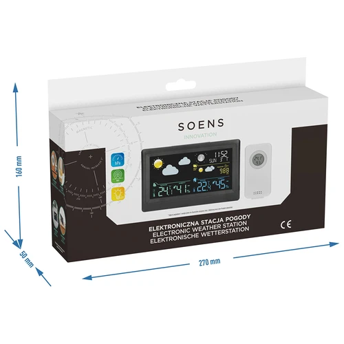 Elektronska vremenska postaja – brezžična, s senzorjem, črna - 14