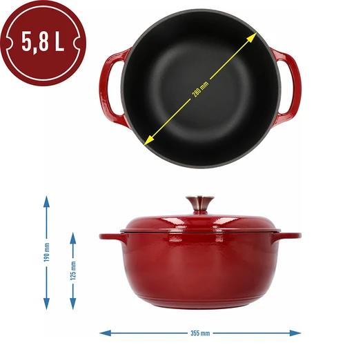 Emajliran litoželezni lonec - bordo, 5,8 l - 4