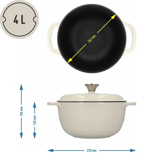 Emajliran litoželezni lonec - ecru, 4 L - 4