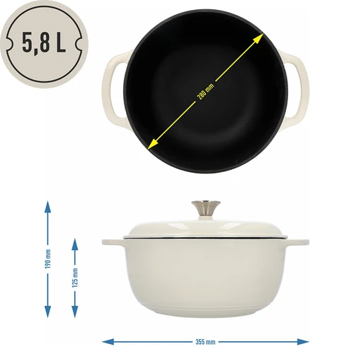 Emajliran litoželezni lonec – ecru, 5,8 l - 4