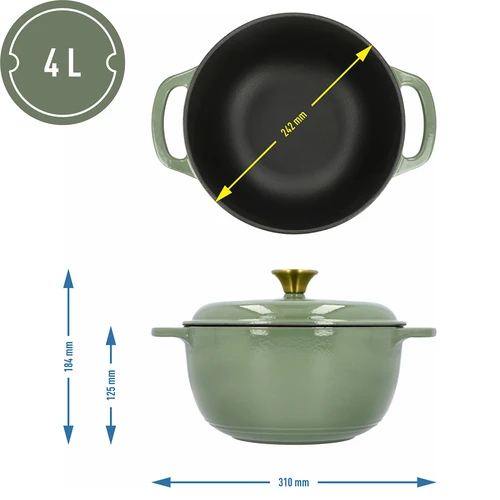 Emajliran litoželezni lonec – v žajblovi barvi, 4 l - 4