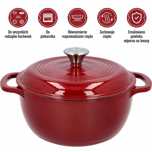 Emajlirani litoželezni lonec - bordo, 4 l - 5