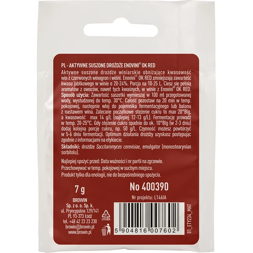 Enovini® OK RED - vinske kvasovke, ki znižujejo kislost, 7 g - 2