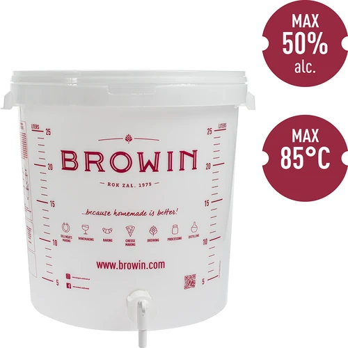 Fermentacijska posoda 30 L s pokrovom – razširjeni komplet: 2 cevki, 2 zamaška, pipa, EN - 6