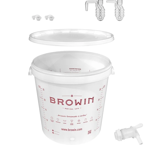 Fermentacijska posoda 30 L s pokrovom – razširjeni komplet: 2 cevki, 2 zamaška, pipa, EN