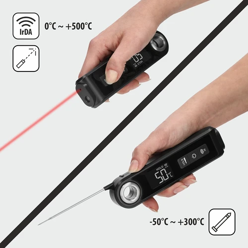 Infrardeči kuhinjski termometer, kompakten, z zložljivo sondo - 6