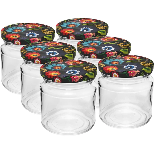 Kozarec s prostornino 212 ml, z barvnimi navojnimi pokrovčki ø 66.