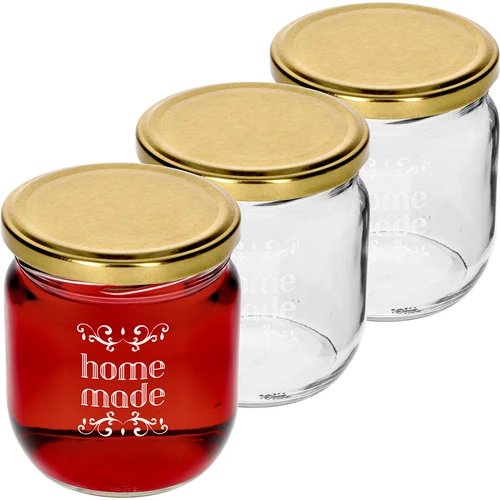 Kozarec Twist-off 425 ml s potiskom »Home Made« in pokrovčkom, 3 kosi.