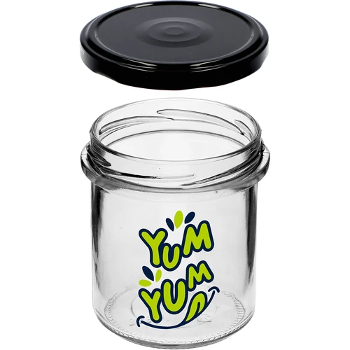 Kozarec z ravnimi stenami 346ml fi 82 z barvnim potiskom "Yum Yum" in črnim pokrovčkom, 3 kosi. - 5