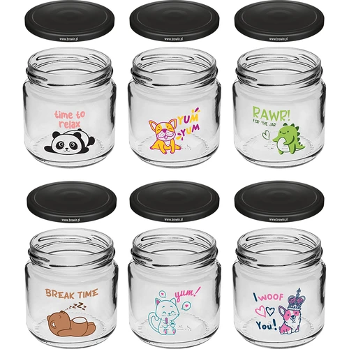 Kozarec za otroke twist-off 212 ml s potiskom in pokrovčkom fi 66/4, 6 kosov - 2