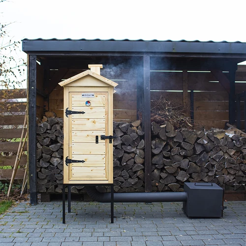 Lesena prekajevalnica 100 cm, s kuriščem - 4