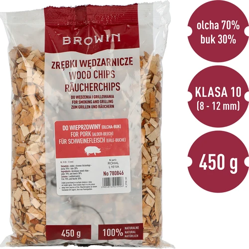 Lesni sekanci za prekajevanje/žar svinjine – mešanica (70% jelša, 30% bukev), 450 g, kl.10 - 3