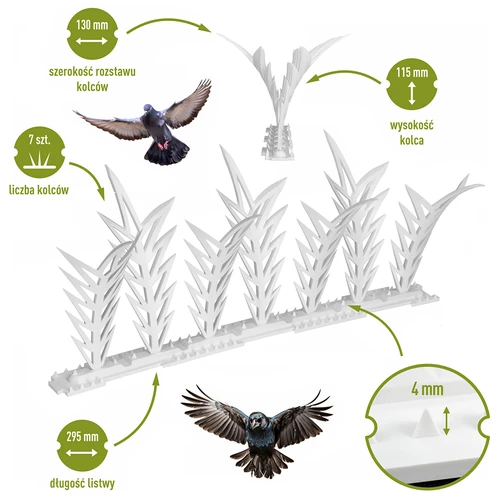 Letvice s konicami za odganjanje ptic, okrasne, bele - iz plastike, 6 kosov - 3