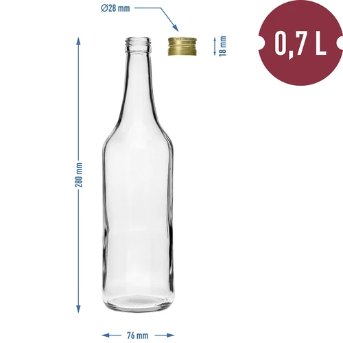 Namizna steklenica 700 ml z navojnim zamaškom fi28 - 4 kosi. - 6