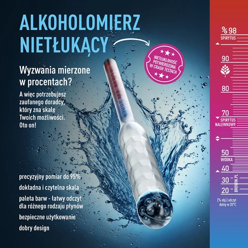 Nerazbiten alkoholometer z merilnim valjem, merilno območje 20–98 % - 6