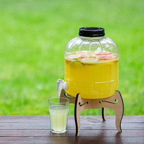 Nerazbitni kozarec 8 l s pipico in dvostranskim lesenim stojalom - 18