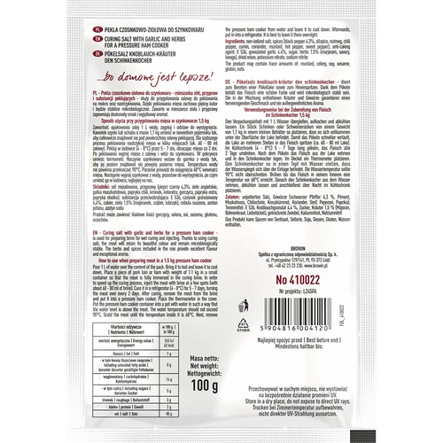 Nitritna sol Pekla česnovo-zeliščna za šunkovar, 100 g - 2