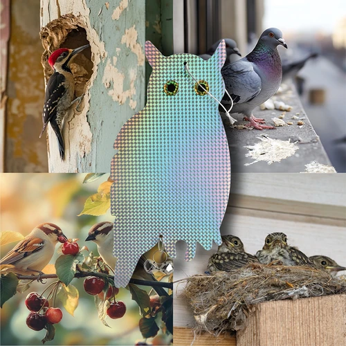 Odsevna obešanka za odganjanje ptic - sova z zvončki - 8