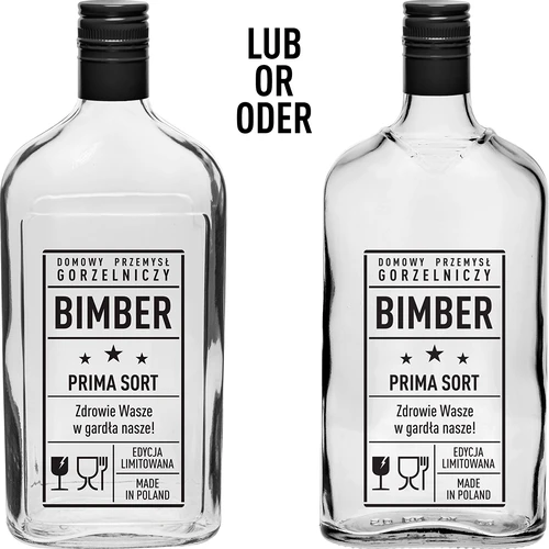 Ploska steklenica 0,5 L z navojnim pokrovčkom in potiskom Bimber PRL - 2