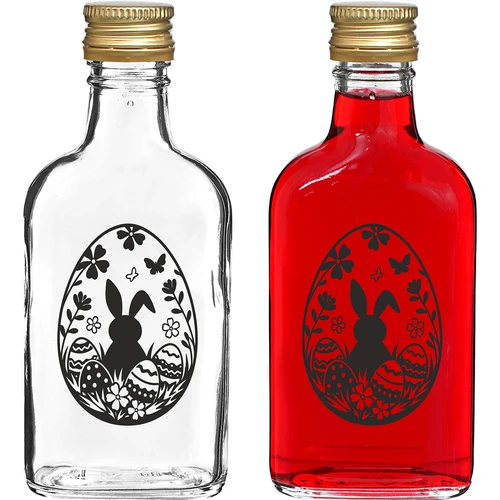 Ploska steklenička 200 ml z navojnim zamaškom, potisk 'Velikonočni pirh', 1 kos.