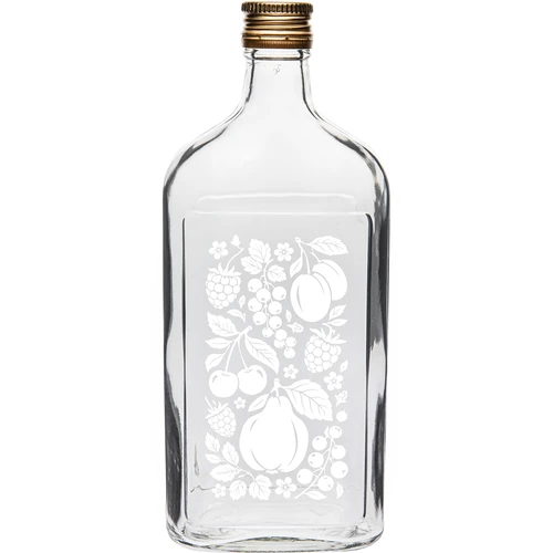 Ploska steklenica 500 ml z navojnim zamaškom in potiskom »Sadje«, motiv 2