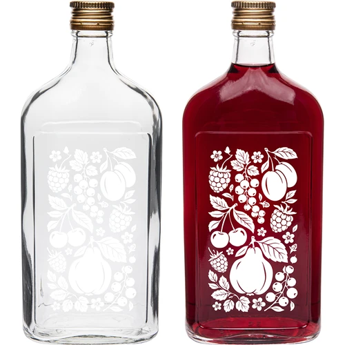 Ploska steklenica 500 ml z navojnim zamaškom in potiskom »Sadje«, motiv 2 - 3