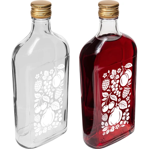 Ploska steklenica 500 ml z navojnim zamaškom in potiskom »Sadje«, motiv 2 - 4