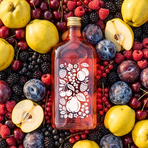 Ploska steklenica 500 ml z navojnim zamaškom in potiskom »Sadje«, motiv 2 - 6