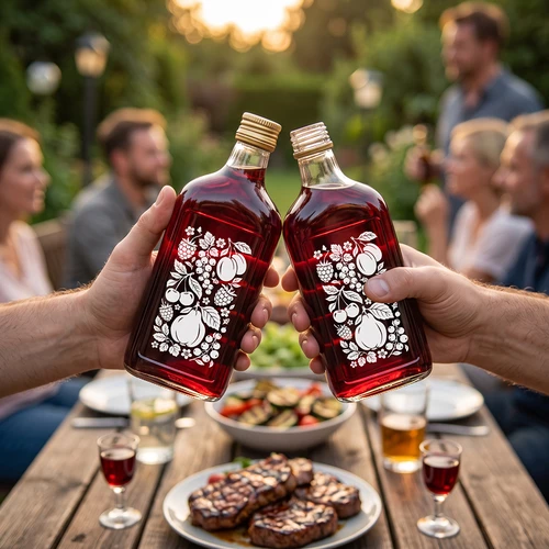Ploska steklenica 500 ml z navojnim zamaškom in potiskom »Sadje«, motiv 2 - 7