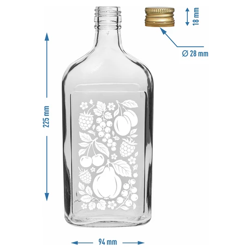Ploska steklenica 500 ml z navojnim zamaškom in potiskom »Sadje«, motiv 2 - 5