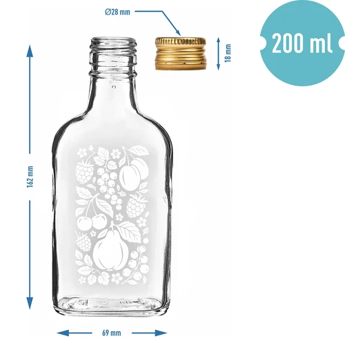 Ploska steklenička 200 ml z navojnim zamaškom in potiskom »Sadje«, vzorec 2 - 4