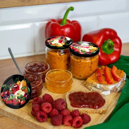 Pokrovček fi 66/4 sadje na črnem ozadju  - 10 kos. - 6