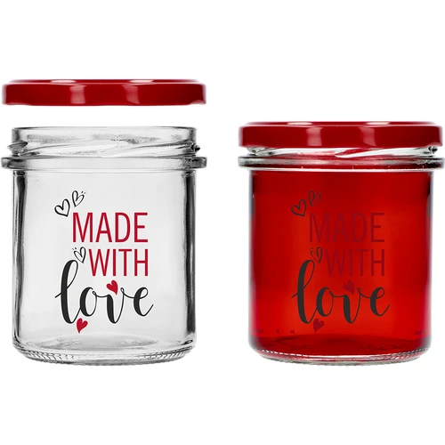 Ravnostenski kozarec 346 ml fi 82 z barvnim potiskom "Made With Love" in bordo pokrovčkom, 3 kosi. - 4