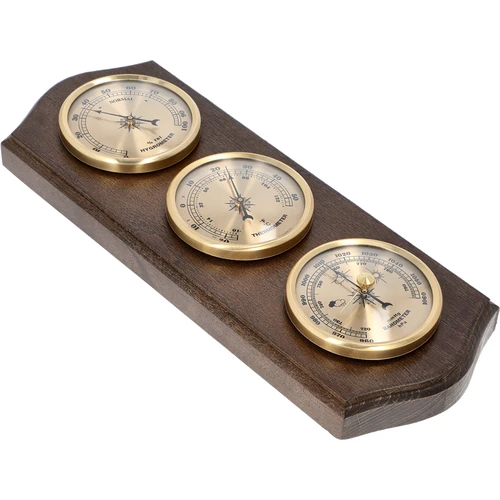 Retro vremenska postaja - barva wenge z zlatimi številčnicami - 2