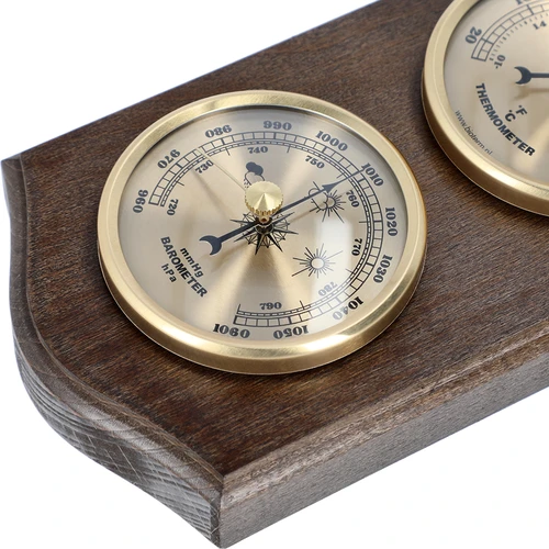 Retro vremenska postaja - barva wenge z zlatimi številčnicami - 3