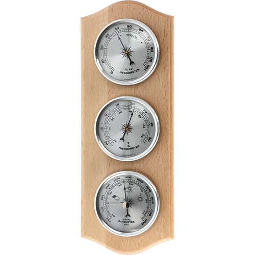 Retro vremenska postaja - naravni les s srebrnimi številčnicami